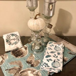 Teal and Grey Pumpkin Table Runner 16x90